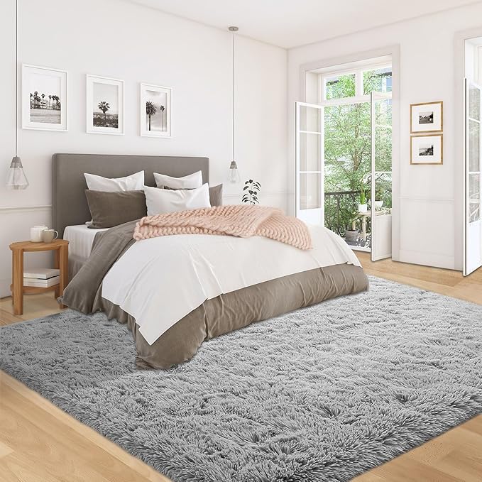 5x8 Area Rug for Living Room: Fluffy Shag Soft Washable Rugs Fuzzy Plush Indoor Carpet for Bedroom Nursery Playroom Dorm Kids Girls Boys Room (Grey, 5'x8')-CubbioJoy