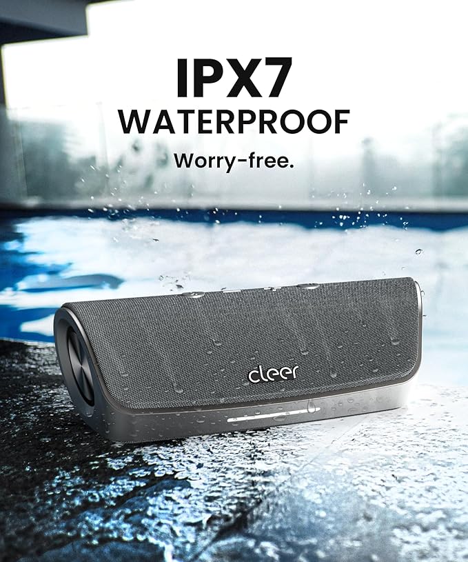 Cleer Scene Wireless Bluetooth Speaker, Simple Fast Pairing, Waterproof IPX7, 12Hrs Play time, Deep Bass, Built-in Mic, Powerful Portable Speakers, for Outdoor & Party, Home, Grey-CubbioJoy