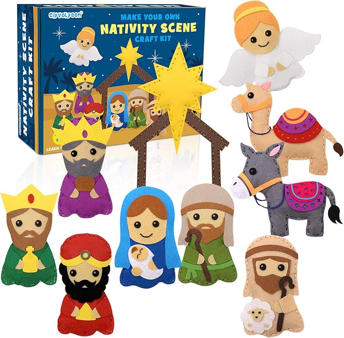 CiyvoLyeen Nativity Scene Craft Kit Christmas Ornaments DIY Kids Craft and Sew Kits for Girls and Boys Educational Beginners Sewing Set-CubbioJoy