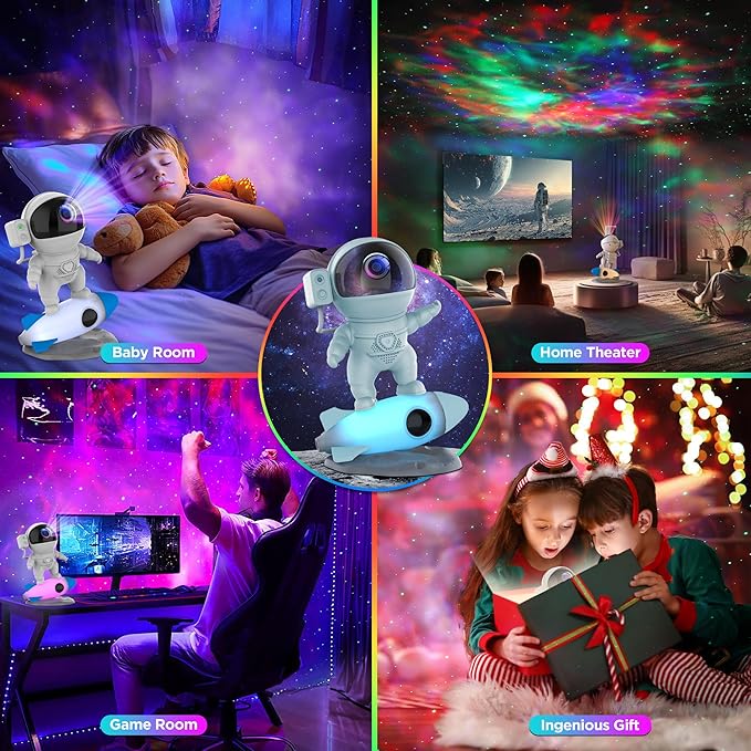 Astronaut Galaxy Projector for Bedroom, Star Projector Galaxy Light with App & Remote Control, White Noises, Bluetooth Speaker, Rocket Night Light for Kids, Ceiling, Gifts, Room Decor-CubbioJoy