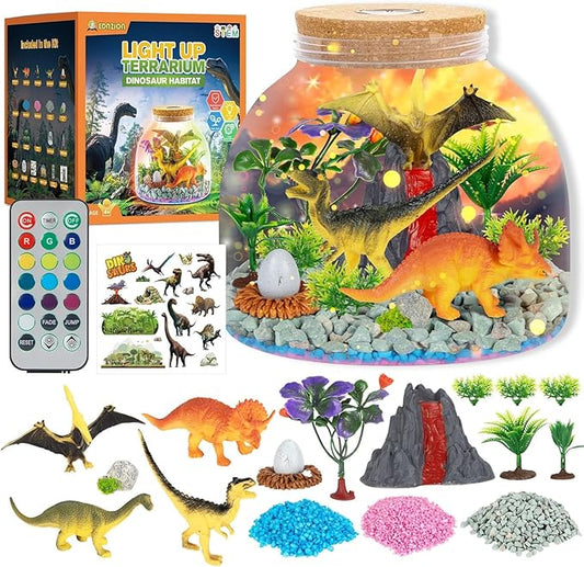 Dinosaur Light Up Terrarium for Boys – DIY Prehistoric Garden with LED | STEM Toy & Craft Gift for Kids Ages 4-8, Perfect for Birthday or Christmas-CubbioJoy