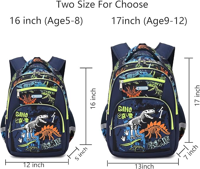 Cusangel Backpack for Boys Girls School Bookbags,Kindergarten Elementary Middle School Lightweight Waterproof Multifunctional Large Capacity for Backpack (17inch Luminous dinosaur)-CubbioJoy