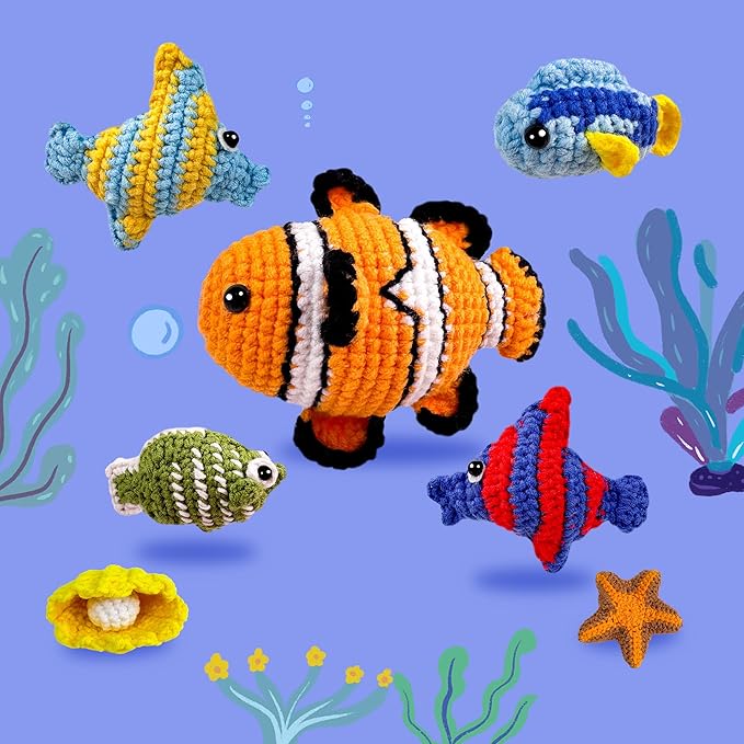ChillFuzz Animal Crochet Kit Beginner Crochet Kit for Adults and Kids with Yarn Hook and Instructions Creative DIY Craft Project Aquarium-CubbioJoy