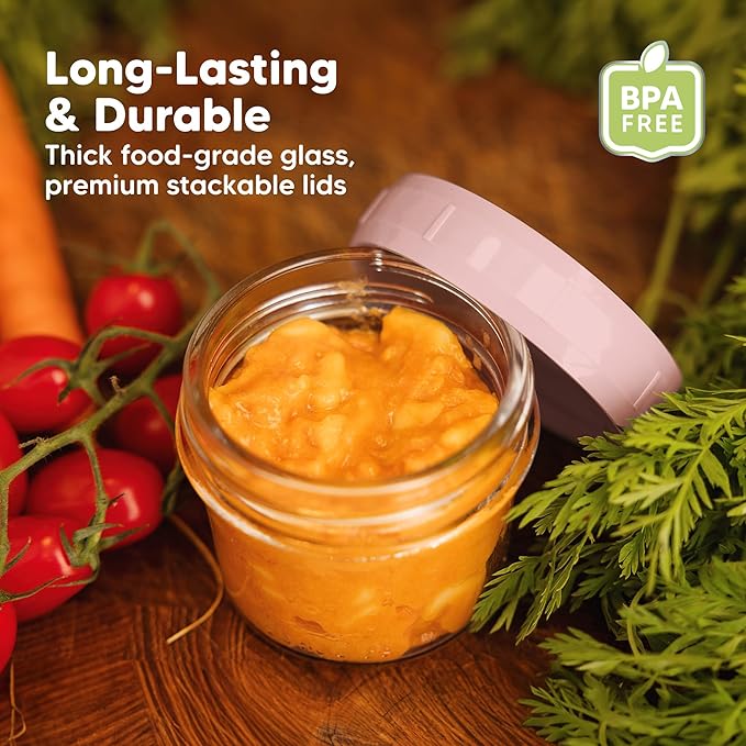 KeaBabies 12pk 4oz Glass Baby Food Containers with Lids - Leak-Proof, Microwavable Small Glass Jars, Baby Purees & Toddler Snack Storage Containers, BPA-Free, Dishwasher & Freezer Safe (Pastels)-CubbioJoy