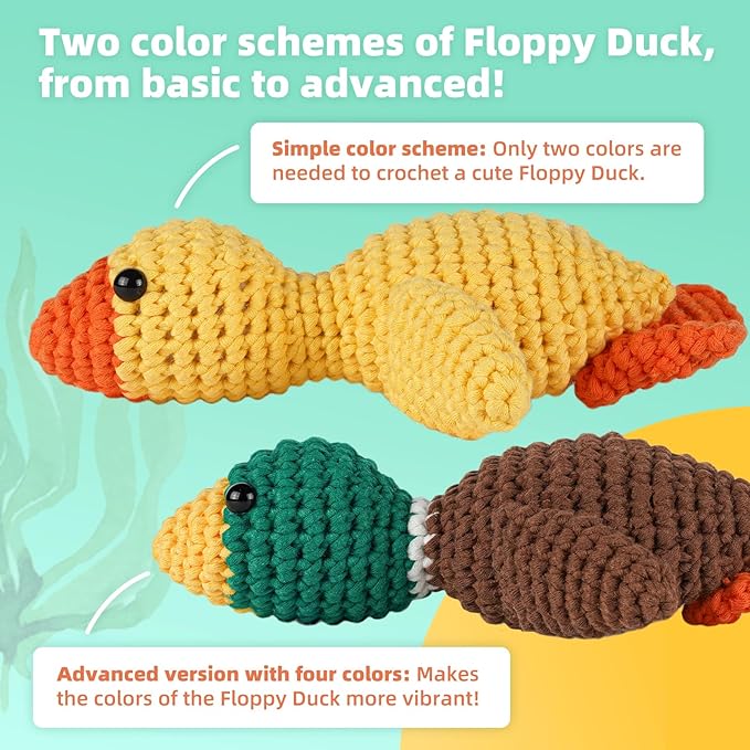Crochet Kit for Beginners, Learn to Crochet, Include Easy Knitting Soft Yarn, Step-by-Step Video Tutorial, Hook, Holiday Birthday Gift for Adults and Kids(2 Pack Ducks)-CubbioJoy