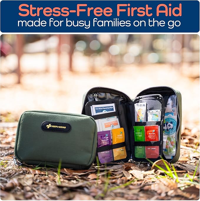 Keep Going Travel First Aid Kit for Kids – 130 Pc. for Car, Purse, Diaper Bag, Backpack, & Suitcase, with Latex-Free Bandages – 7 x 5 x 2 in. Travel First Aid Kit TSA-Approved-CubbioJoy
