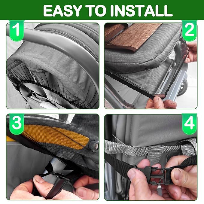 Baby Mosquito Net for Stroller Sun Shade, 2-in-1 Stroller Cover for Sun Protection with Two-Way Zipper and Storage Bag, Breathable Strollers Bug Net Suitable for Bassinet, Cradle, Car Seat – Black-CubbioJoy