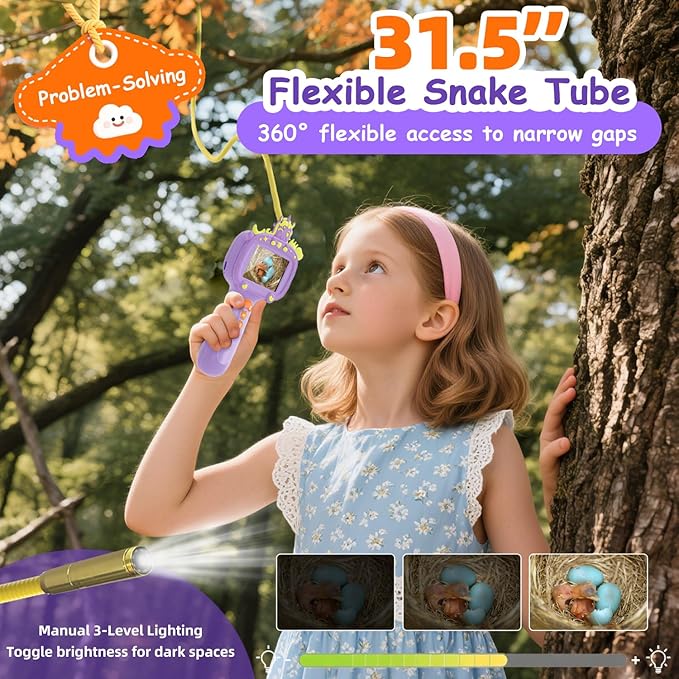 Borescope Snake Camera Endoscope with Light & Flexible Tube for Kids - Educational STEM Science Toy for Boys & Girls Ages 3-10, Birthday for Nature Exploration - Purple-CubbioJoy