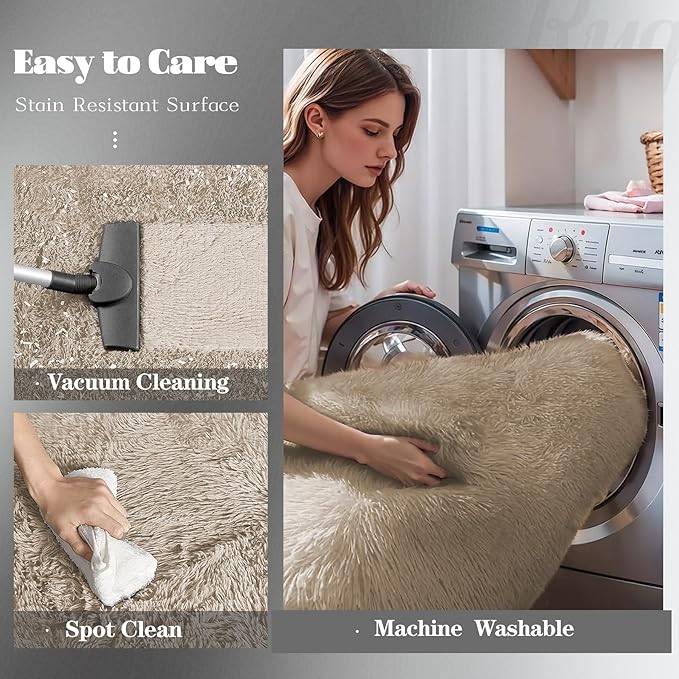 4FT Round Rug for Bedroom: Fluffy Shag Soft Washable Rugs Circle Small Fuzzy Plush Indoor Carpet for Living Room Nursery Playroom Dorm Kids Girls Boys Room (Camel, 4'x4')-CubbioJoy