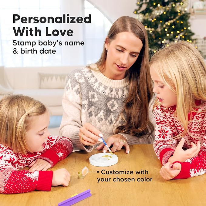 Baby Hand and Footprint Kit Girls, Boys - Personalized Baby Footprint Ornament Kit, Newborn Keepsake Gifts for New Mom, Easy to Use Handprint Makers, Cute Shower Gifts (Gold Paint, Cherish)-CubbioJoy