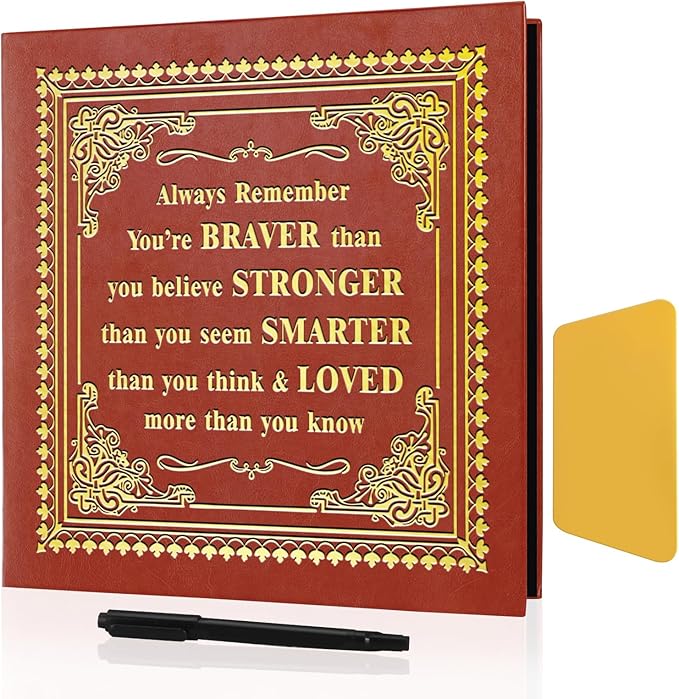Inspirational Leather Photo Album,Magnetic Self-Stick Page Photo Album,Family Album,Hand Made DIY Albums Holds 3x5, 4x6, 5x7, 6x8 Photos (brown-always remember)-CubbioJoy