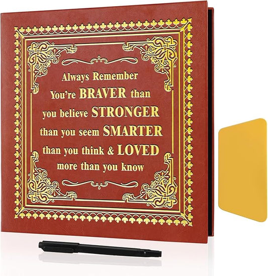 Inspirational Leather Photo Album,Magnetic Self-Stick Page Photo Album,Family Album,Hand Made DIY Albums Holds 3x5, 4x6, 5x7, 6x8 Photos (brown-always remember)-CubbioJoy