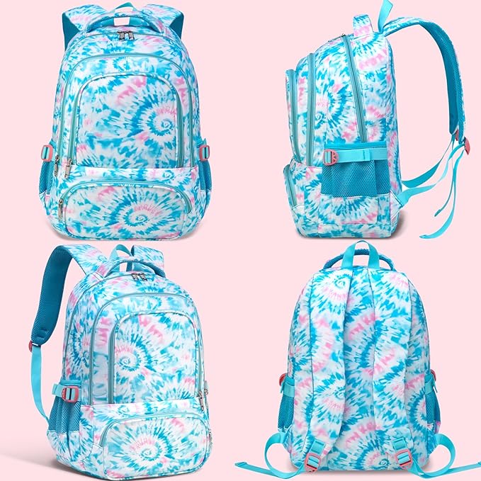 BLUEFAIRY Kids Backpack for Girls Elementary Primary Middle School Bags for Aged 8-10 for Teens Childs Bookbags Back to School Book Bags Mochilas para Niñas de 6 7 8 9 10 Años Tie-dye Blue-CubbioJoy