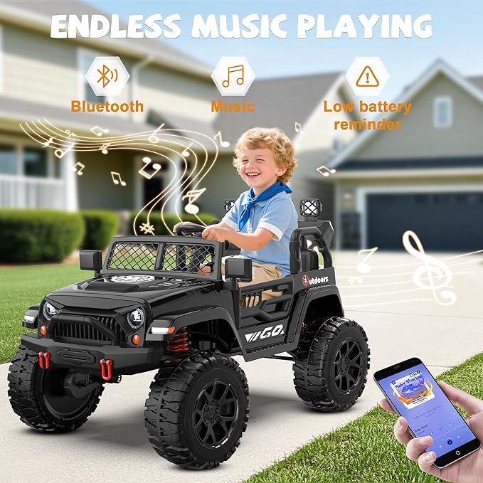 ANPABO 24V 2 Seater Ride On Car for Kids w/EVA Tires, 4X200W Motors, 4 Shock Absorbers, 2.4G Remote Control, Bluetooth Radio, LED Headlights & Searchlights, Electric Car for Kids Ages 3-8, Black-CubbioJoy