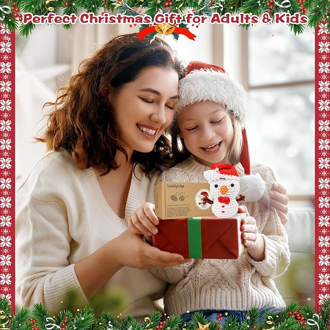 Christmas Snowman Crochet Kit for Beginners, Crochet Starter Kit for Kids Adults, Learn to Crochet w/Step-by-Step Video Tutorials, Pre-Started Yarn, Hook, DIY Amigurumi Craft Gifts for Christmas Décor-CubbioJoy