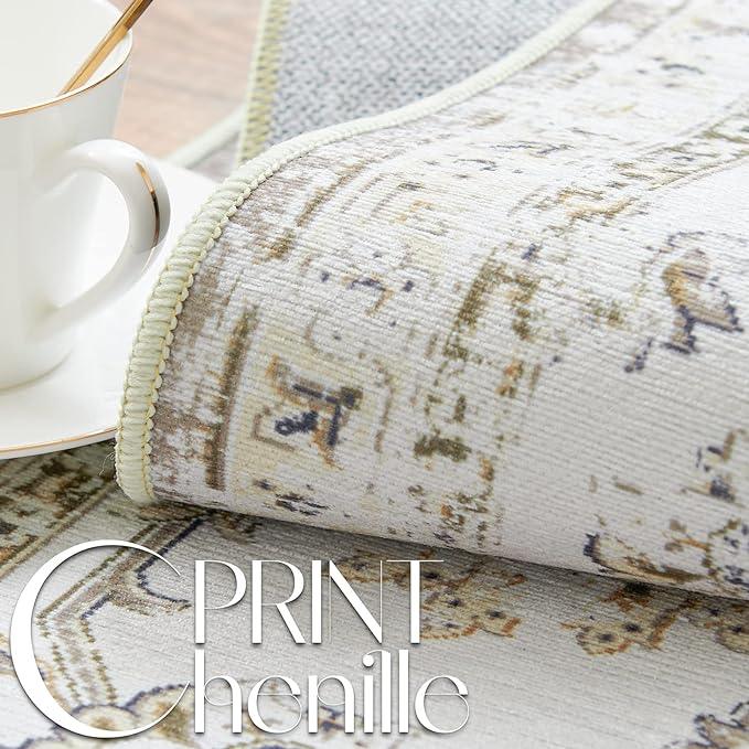 jinchan Hallway Runner Rug 3x10 Machine Washable Runner Rug Taupe Vintage Floral Design Non-Slip Low Pile Ultra-Thin for Kitchen Laundry Room Bedroom Farmhouse (3‘x10',Taupe)-CubbioJoy