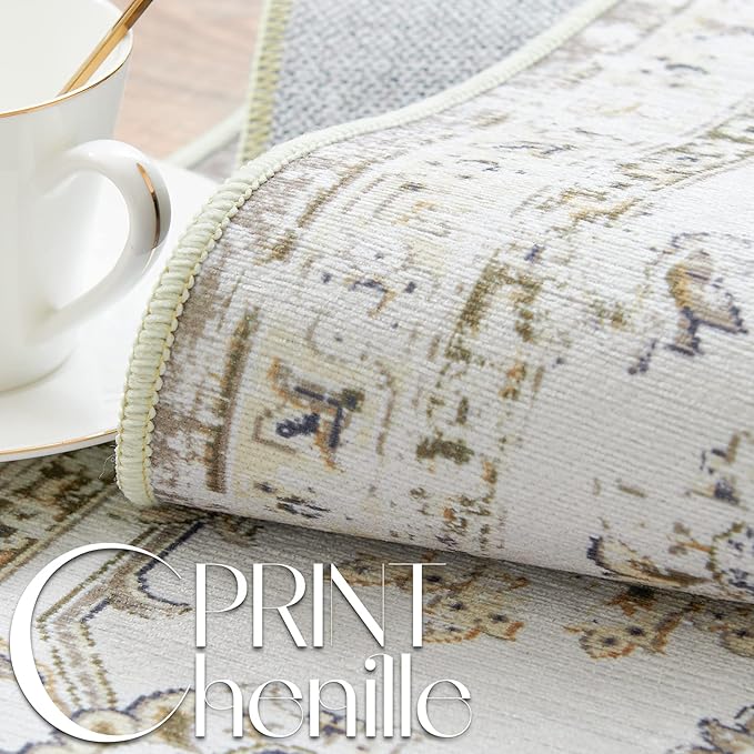 jinchan Long Hallway Runner Rug 2x12 Machine Washable Runner Rug Taupe Vintage Floral Design Non-Slip Ultra-Thin for Kitchen Laundry Room Bedroom Farmhouse (2‘x12',Taupe)-CubbioJoy