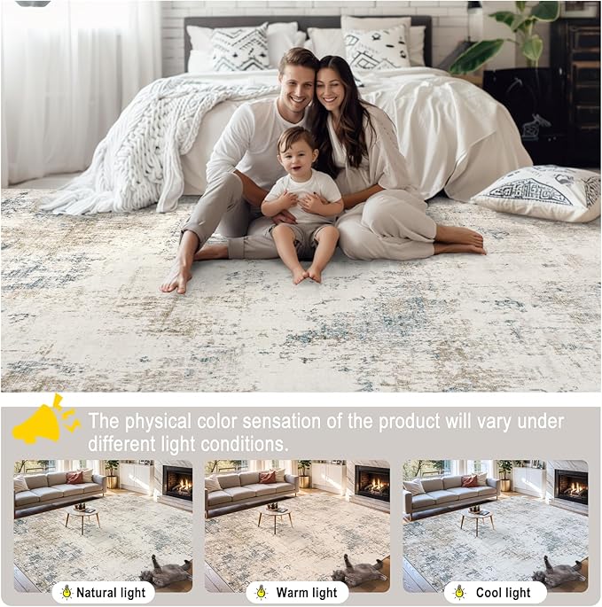 Area Rugs 10x14 Living Room - Washable Rug Modern Abstract Soft Large Neutral Non-Slip Carpet Indoor Floor Thin Carpets for Bedroom Dining Room Farmhouse Nursery Home Office Multi-CubbioJoy