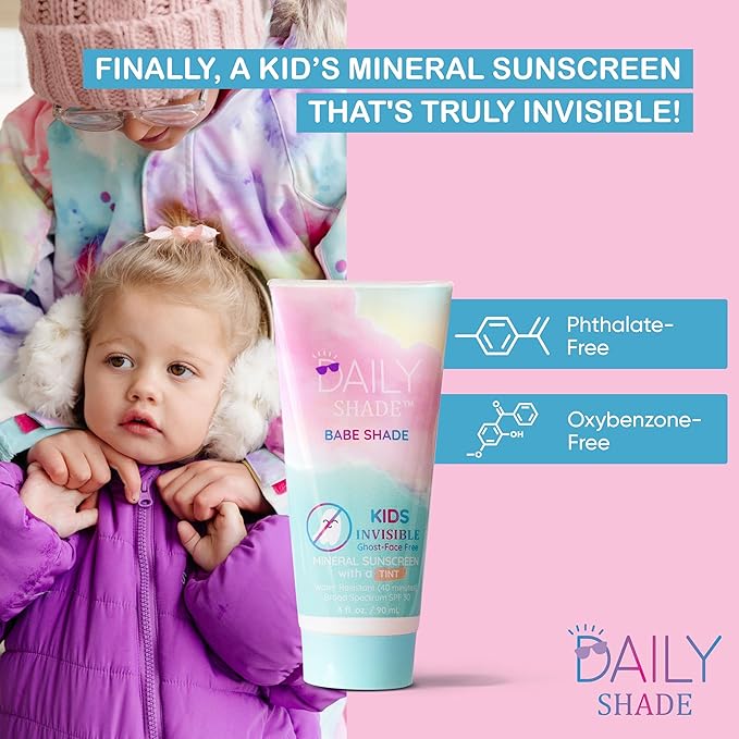 Kid's Sunscreen Starter Kit – Tinted Mineral Sunscreen for Face & Body with SPF 30, Shade Brush, Travel Bag & UV Card – Non-Nano Zinc, Reef Safe, Water Resistant & Hypoallergenic Skin Care-CubbioJoy