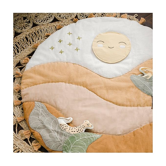 Crane Baby Activity Mat with Interactive Toys, Safari Zoo Themed Tummy Time Floor Mat, 36x36 Quilted Cotton Playmat, Infant Development Toys, Playmats for Newborn-CubbioJoy