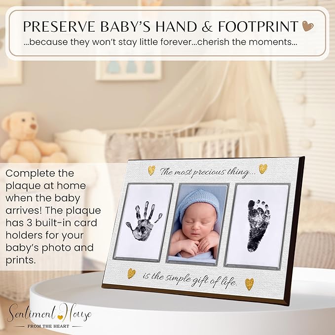 Inkless Hand and Footprint Kit, Baby Keepsake Plaque & Baby Shower Gifts - Ideal as Mom To Be Gift, Nursery Picture Frames, Clean Touch Hand and Footprint Kit (Style 2 - Design 6)-CubbioJoy