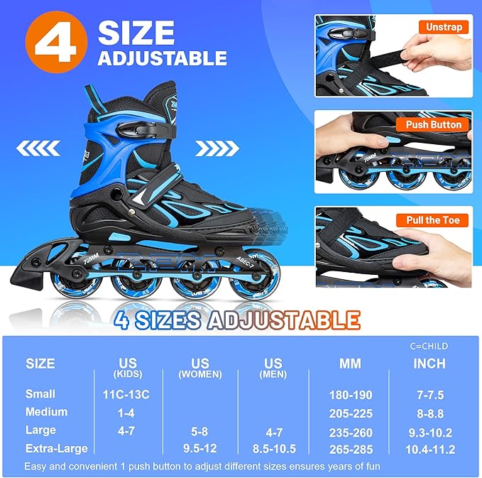 2PM SPORTS Vinal Girls Adjustable Flashing Inline Skates, All Wheels Light Up, Fun Illuminating Skates for Kids Men Adult Women and Boys-CubbioJoy
