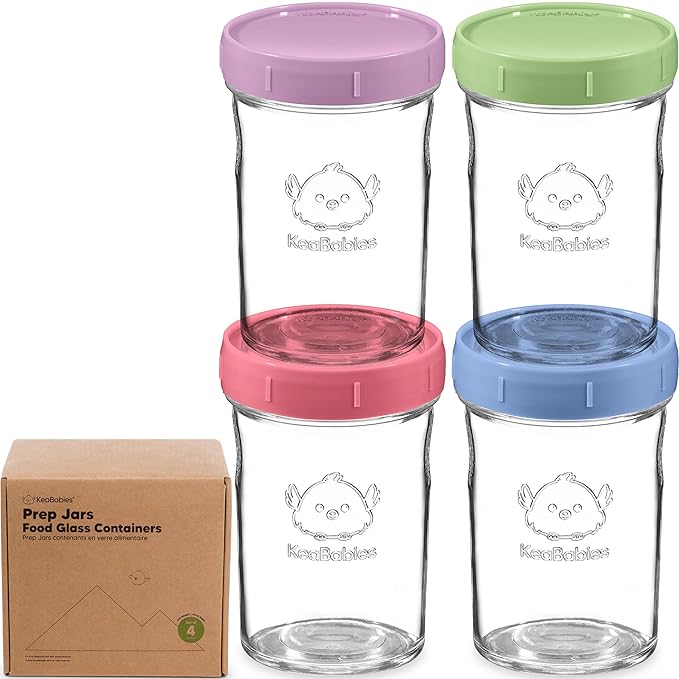 KeaBabies 4pk 8oz Glass Baby Food Containers with Lids - Leak-Proof, Microwavable Small Glass Jars, Baby Purees & Toddler Snack Storage Containers, BPA-Free, Dishwasher & Freezer Safe (Nord)-CubbioJoy
