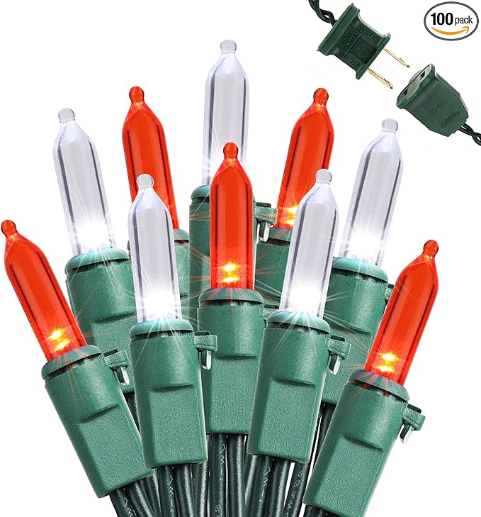 Brizled Red & White Christmas Lights, 33ft 100 LED Christmas Tree Lights, 120V UL Listed Mini String Lights Connectable, Plugin LED Xmas Lights, Indoor Christmas Lights for Outdoor Party Home Decor-CubbioJoy