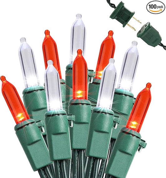 Brizled Red & White Christmas Lights, 33ft 100 LED Christmas Tree Lights, 120V UL Listed Mini String Lights Connectable, Plugin LED Xmas Lights, Indoor Christmas Lights for Outdoor Party Home Decor-CubbioJoy