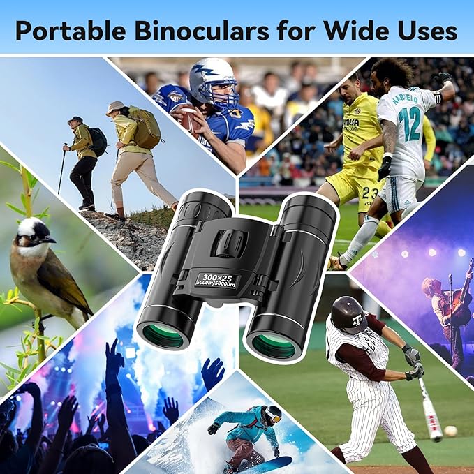 300x25 Binoculars for Adults and Kids, High Powered Mini Pocket Binoculars with Phone Adapter, Waterproof Compact Telescope for Bird Watching, Hunting, Concert, Theater, Opera, Traveling, Sightseeing-CubbioJoy