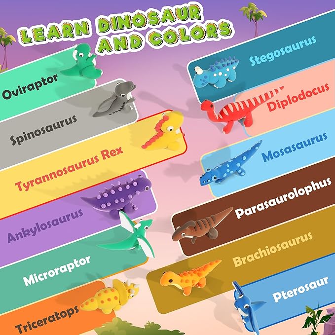 Air Dry Clay Kit - Dinosaur Theme, Modeling Clay for Kids, DIY Model Magic with Sculpting Tools and Tutorials, 12 Boxes Molding Clays, Ultra Light, Soft & Non-Toxic, Arts and Crafts Gift for Kids-CubbioJoy