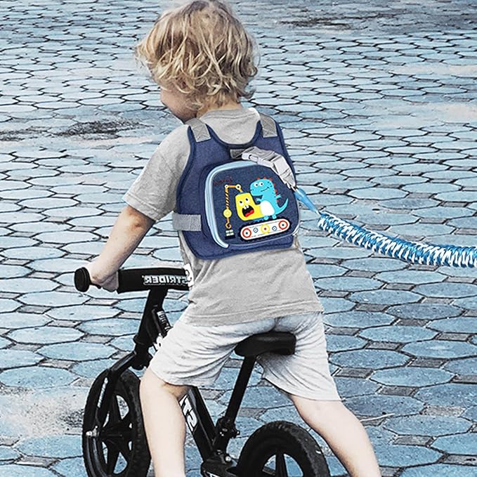 Accmor Toddler Harness Leash+ Reflective Anti Lost Wrist Link, Cute Dinosaur Kids Harness with Leash, Collapsible Child Leash Baby Boys Walking Wristband Assistant Strap Belt for Outdoor Travel-CubbioJoy