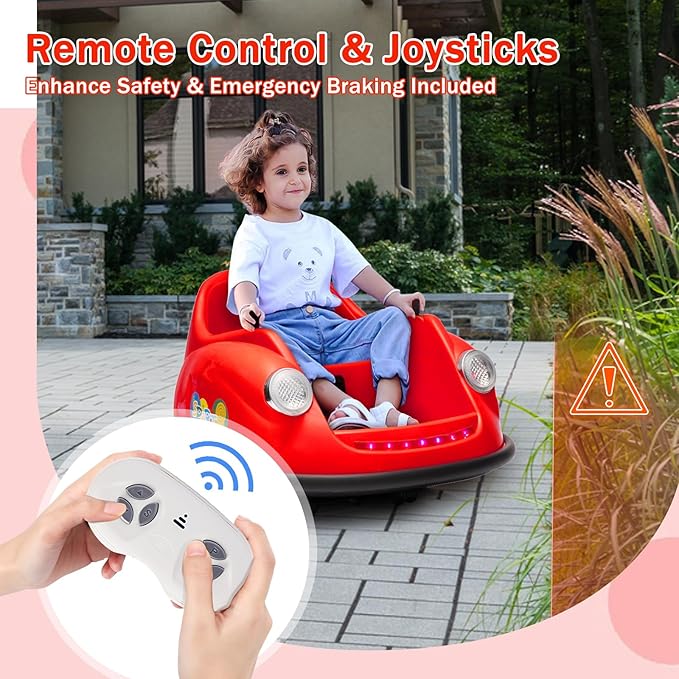 12V Bumper Car for Toddlers, Electric Toy Ride on Battery Car with Kids W/Parent Remote Control, 2-Speed, 360 Degree Spin, Music & LED Lights for Kids, Red-CubbioJoy