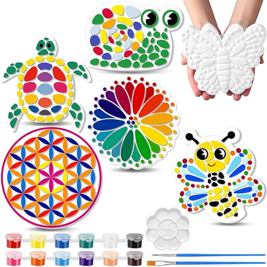 6 Pack Paint Your Own Plaster Stones - Kids Summer Arts and Crafts Garden Handprint Stepping Stone Painting Kit DIY Ceramic Craft Pottery Outdoor Painting Gifts for Kids Ages 4-12-CubbioJoy