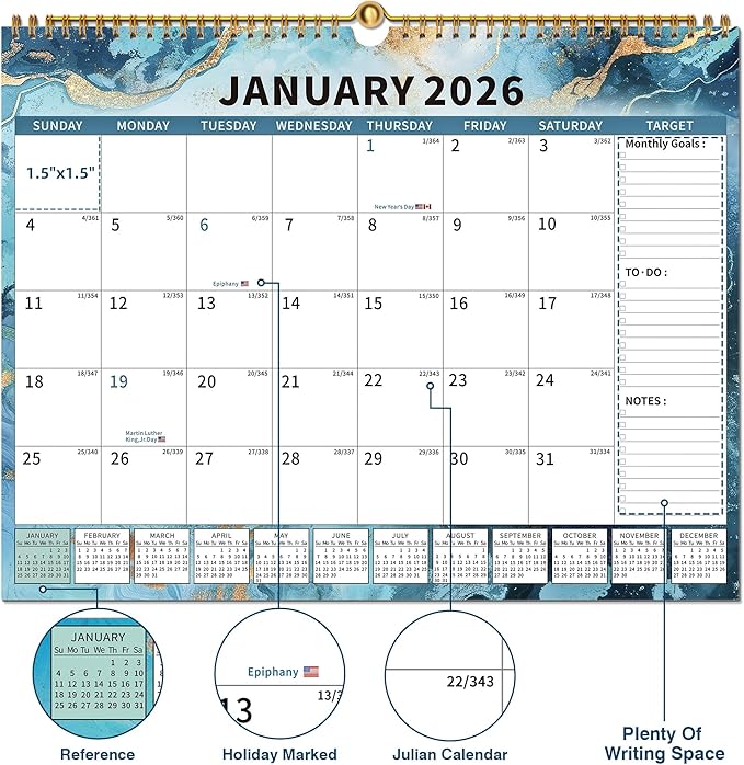 2025-2026Calendar, 18 Month Wall Calendar 2025-2026 Hanging Spiral Bound Magnetic Fridge Desk Calendars 15" x 12", Jul 2025 - Dec 2026, A- Small Rainbow-CubbioJoy