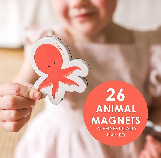 Curious Columbus Toddler Magnets – Animal Fridge Magnets for Kids | 52 Refrigerator Magnets with 26 Animals + 26 ABC Magnetic Letters | Foam Alphabet Learning Set for Toddlers-CubbioJoy
