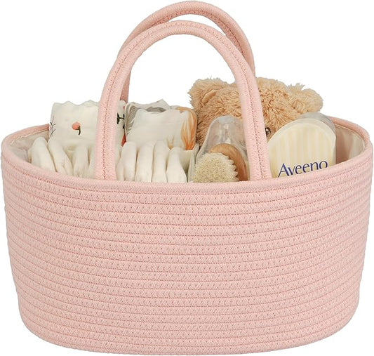 Diaper Caddy Organizer Cotton Rope Baby Basket Nursery Storage and Portable Tote Bag for Car Ideal Baby Shower Gifts and Registry Must-Have for Newborn Essentials coral pink-CubbioJoy