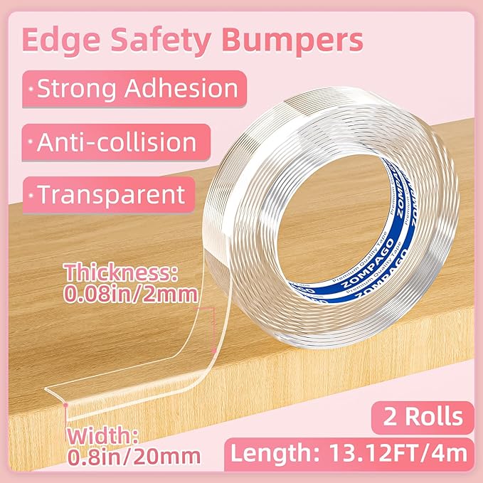 Clear Soft Corner Protectors for Furniture Strip,0.8in x13FT,2 RollSharp Edge & Table Bumper,Window Edge,Wall Protector, Soft Corner Guards Safe for Proof,Table Corner Protectors in Family-CubbioJoy