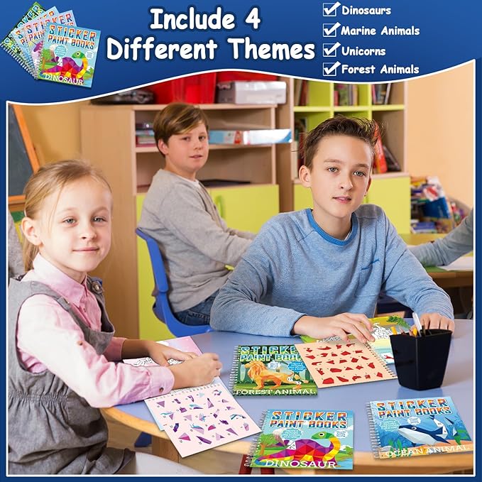 4 Pcs Paint by Sticker Books for Kids Ages 4-8 Sticker by Number Books Activity Book for Kids Ages 3-5 Sticker Puzzle Book Craft Art Toddler Girls Gift with Dinosaur Unicorn Ocean Animal 32 Pictures-CubbioJoy