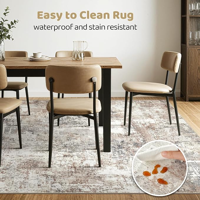 7x9 Area Rug Living Room: Machine Washable Large Abstract Modern Soft Rugs Stain Resistant Indoor Floor Non Slip Accent Carpet for Bedroom Nursery Playroom Office Dining Room Dorm Home House- Brown-CubbioJoy