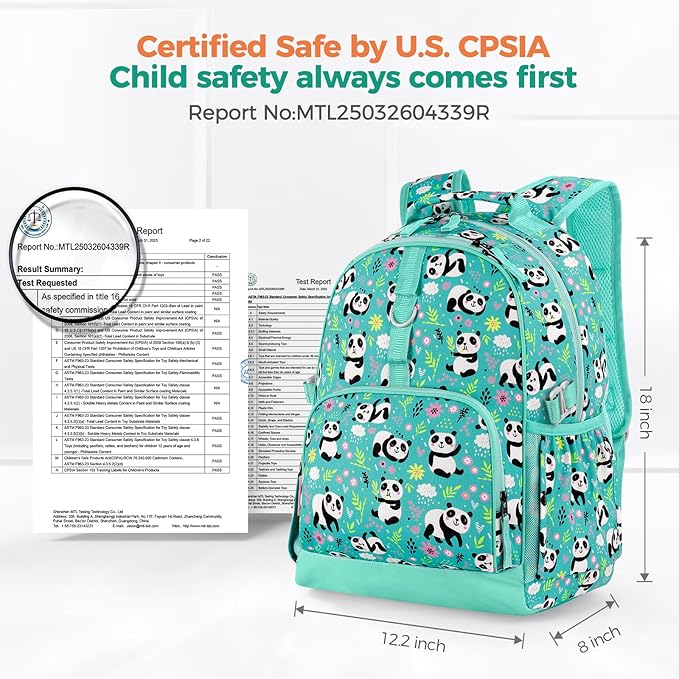 Choco Mocha Cheetah Backpack for Girls, Elementary School Backpack for Girls Ages 6-8 Kids Kindergarten Backpack Large Bookbag 18 Inch with Chest Strap, Green-CubbioJoy