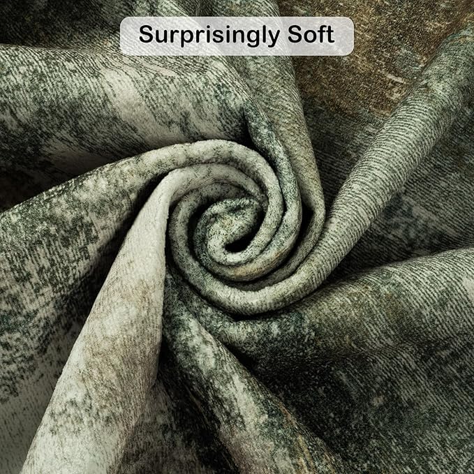 Kelarea Living Room Rug, 9x12 Rug Modern Abstract Washable Rugs, Green Vintage Low Pile Carpet, Non Slip Large Rugs for Bedroom, Dining Room, College Dorm, Home Office-CubbioJoy