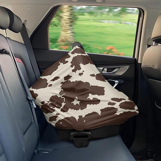 Binienty Baby Car Seat Covers Nursing Cover Soft Stretch Breastfeeding Scarf, Animal Brown Cow Stripe Print, Baby Infants Canopies-CubbioJoy