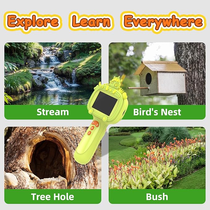 Borescope Snake Camera Endoscope with Light & Flexible Tube for Kids - Educational STEM Science Toy for Boys & Girls Ages 3-10, Birthday for Nature Exploration - Green-CubbioJoy