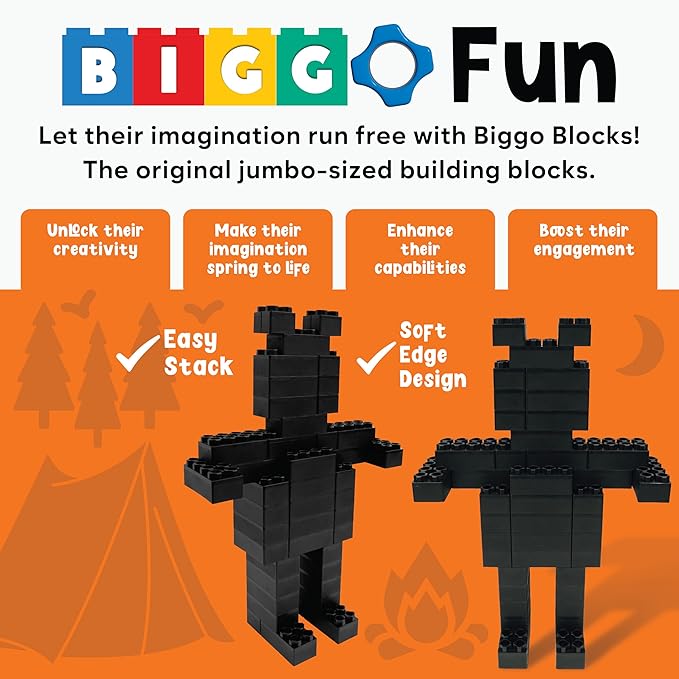 Big Blocks for Kids Ages 4-8 — Indoor & Outdoor Blocks Kids Games — Black Large Building Blocks - 48 pc-CubbioJoy