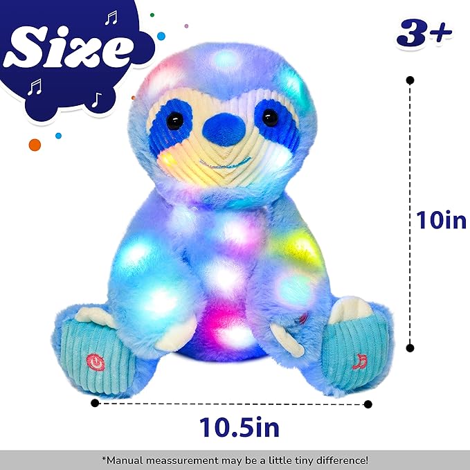 Cuteoy Light-up Singing Plush Blue Sloth LED Musical Stuffed Animal Adjustable Volume Lullaby Plushies Birthday Christmas Toy Gifts for Kids Toddler Girls, 13"-CubbioJoy