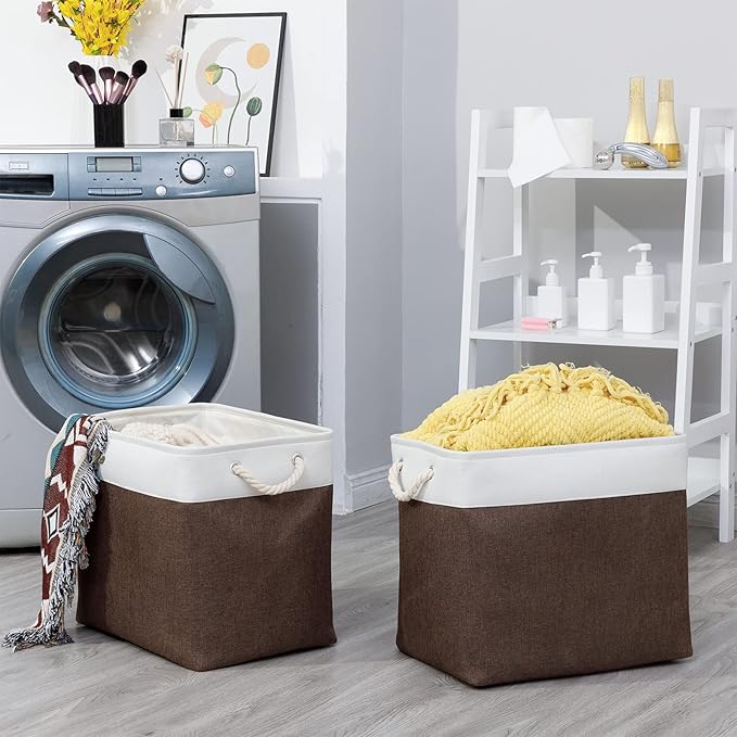 Bidtakay Baskets for Organizing Set of 2 Extra Large Fabric Storage Bins 17x12x15 in Collapsible Laundry Baskets Blanket Basket with Soft Handles Rustic Decorative Stair Basket Dog Toy Bins-CubbioJoy