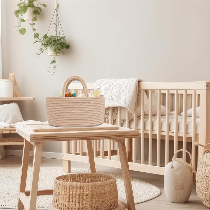 Diaper Caddy Organizer Cotton Rope Baby Basket Nursery Storage and Portable Tote Bag for Car Ideal Baby Shower Gifts and Registry Must-Have for Newborn Essentials light konjak-CubbioJoy