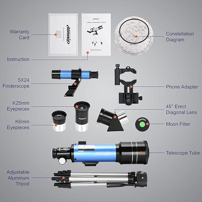 AOMEKIE 40070 Telescopes for Astronomy Beginners and Adults 70mm Astronomical Telescopes with Adjustable Tripod K6/25 Eyepieces Phone Adapter-CubbioJoy