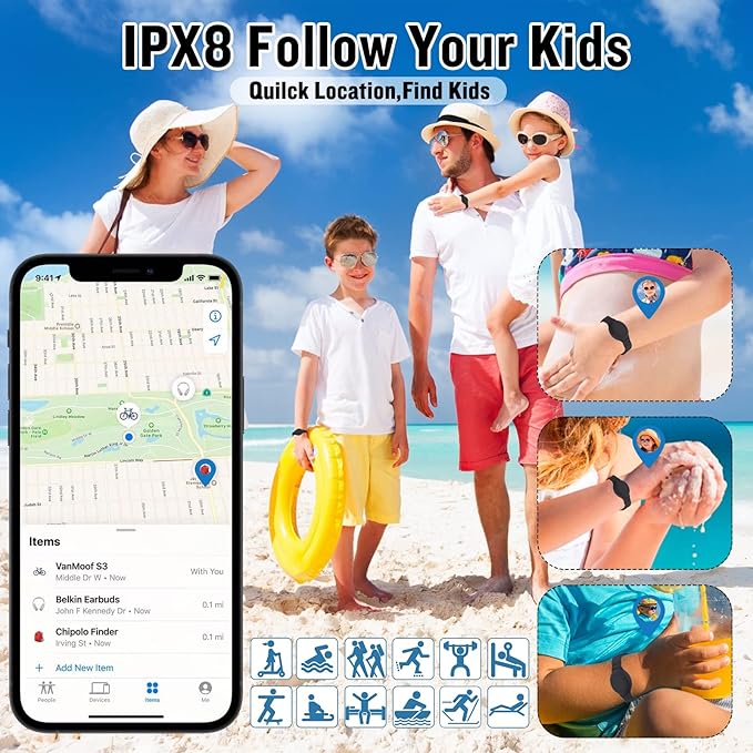 2 Pack Waterproof Bracelet for AirTag Kids, Hidden Silicone Wristband for AirTag, GPS Tracker Case for Air Tag Holder Strap for Child Toddler, Secure Anti-Loss Protection(Purple Black)-CubbioJoy